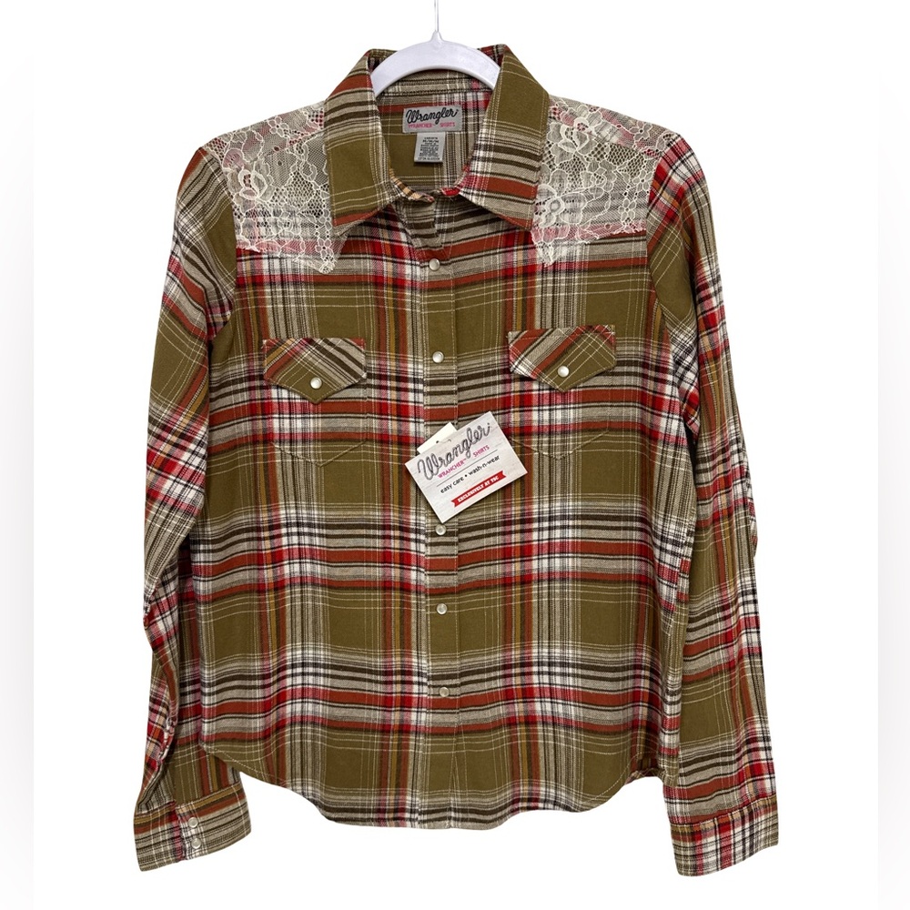 Wrangler Wrancher Flannel Lace Shoulder Pearl Snap Shirt Women’s Medium